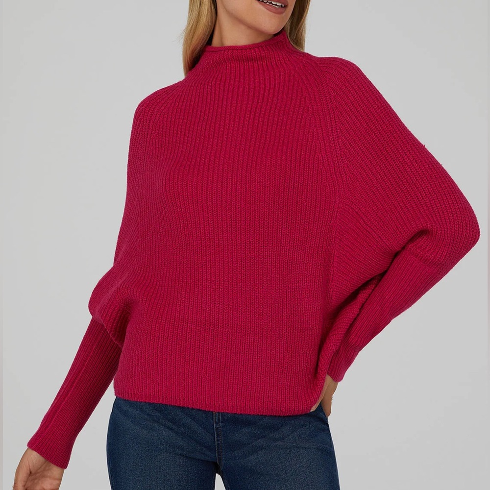 Cozy Pink Knit Sweater Funnel Neck Dolman Sleeves NWT
